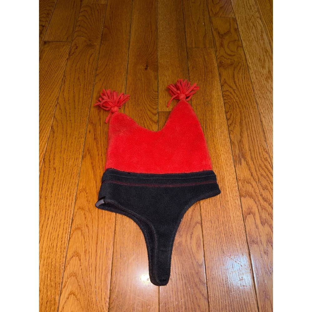 Columbia‎ Toddler Fleece Hat Red Black Ear Flaps Pom Tassel Winter